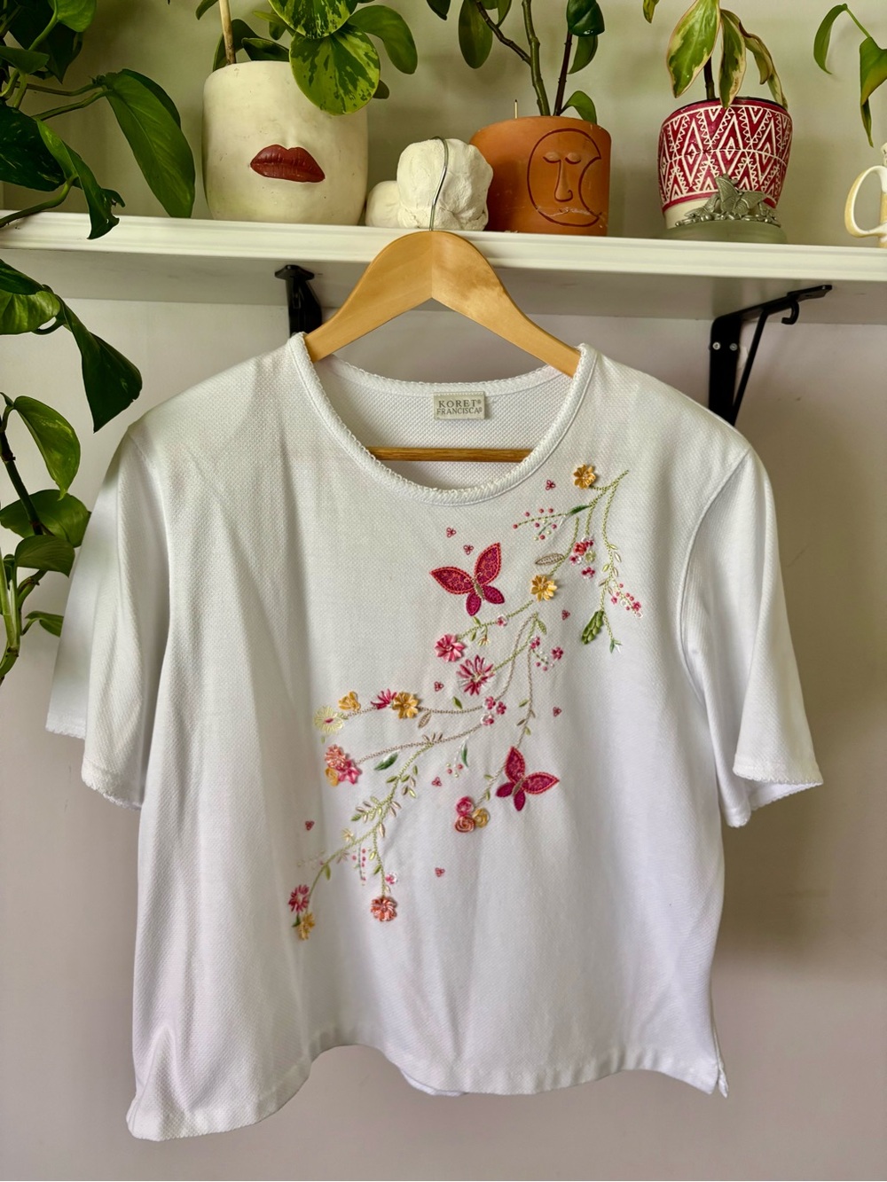 White Embroidered Floral Butterfly Tee